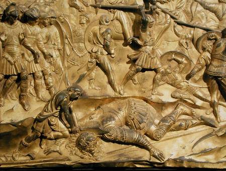 David and Goliath, detail from the original panel from the East Doors of the Baptistery de Lorenzo  Ghiberti