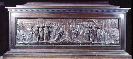 The Shrine of St. Zenobius showing one long panel depicting the Miracle of the Strozzi Boy. c.1432-4 de Lorenzo  Ghiberti