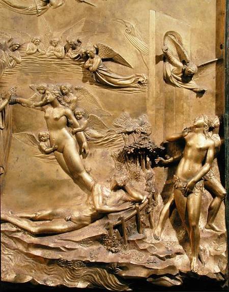 The Story of Adam, detail of the Creation of Eve and The Expulsion, from one of the original panels de Lorenzo  Ghiberti