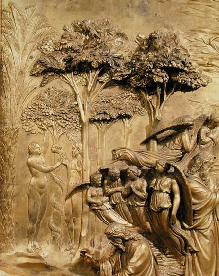 The Story of Adam, detail of The Temptation of Adam and Eve, from one of the original panels from th de Lorenzo  Ghiberti