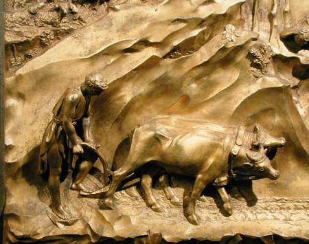 The Story of Cain and Abel, detail of Cain Ploughing his Land, from the original panel from the East de Lorenzo  Ghiberti
