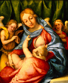 Madonna with child and angels (Madonna del slat) de Lorenzo Lotto