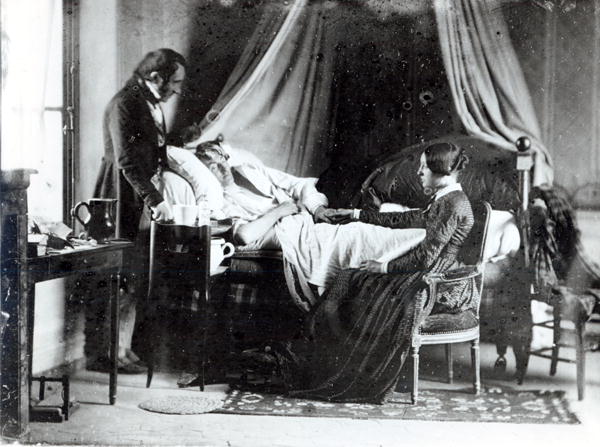 The Visit of the Doctor to the Patient, c.1840-50 (b/w photo)  de Louis-Adolphe Humbert de Mollard