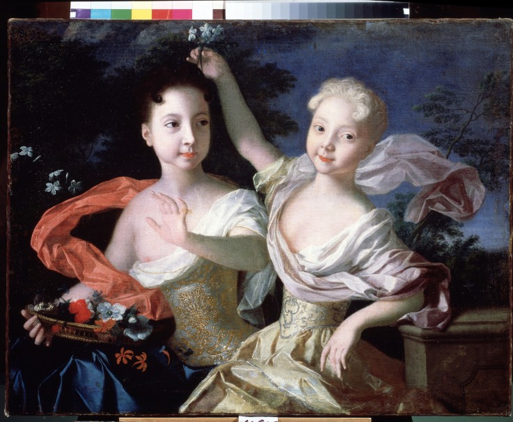 Portrait of Grand Duchesses Anna Petrovna (1708-1728) and Elisabeth Petrovna (1709-1761) de Louis Caravaque