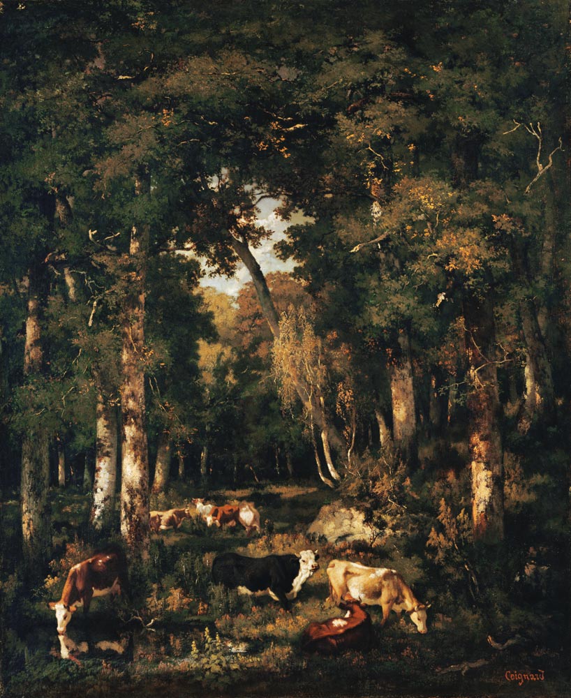 Cows in the woods of Fontainebleau. de Louis Coignard