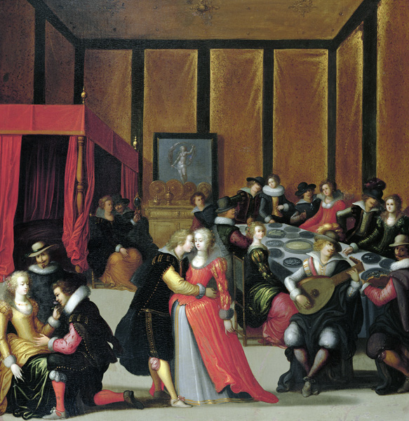 Scene Galante or The Five Senses (oil on canvas) de Louis de Caullery