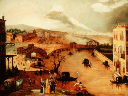 Scene Galante in a River Landscape (panel) de Louis de Caullery
