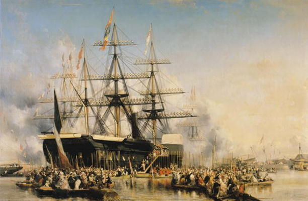 King Louis-Philippe (1830-48) Disembarking at Portsmouth, 8th October 1844, 1846 (oil on canvas) de Louis Eugene Gabriel Isabey