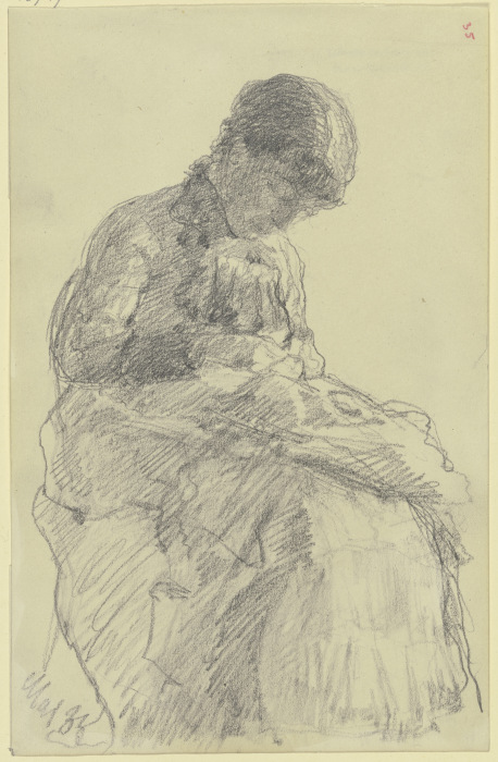 Sitzende Frau beim Handarbeiten de Louis Eysen