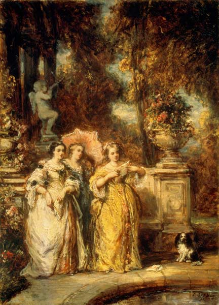 Drei Frauen in einem Park de Louis Gabriel Eugène Isabey