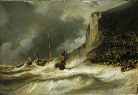 Storm on the Coast at Etretat, Normandy de Louis Gabriel Eugène Isabey