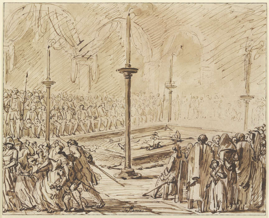Ausstellung der Leiche eines französischen Revolutionshelden de Louis Jacques Durameau