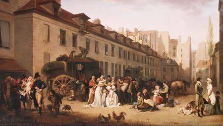 The Arrival of a Stagecoach at the Terminus, rue Notre-Dame-des-Victoires, Paris de Louis-Léopold Boilly