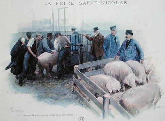 The Saint-Nicolas Fair in Evreux, early 20th century (colour litho) de Louis Remy Sabattier