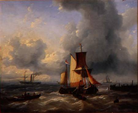 Shipping off a Jetty de Louis Verboeckhoven