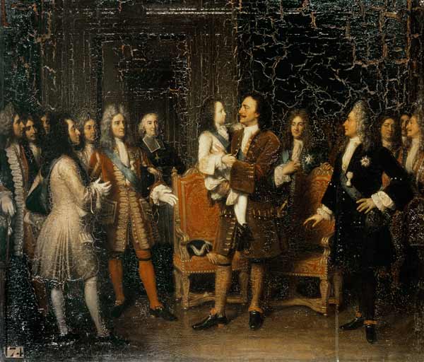 Louis XV (1710-74) Visiting Peter I (1672-1725) the Great at l'Hotel de Lesdiguieres de Louise Marie Jeanne Hersent