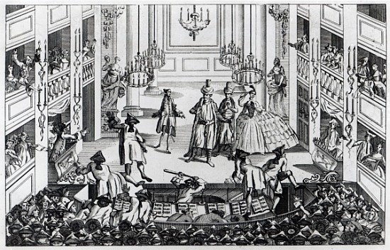 Riot at Covent Garden Theatre in 1763 in consequence of the Managers refusing to admit half-price in de Louis Philippe Boitard
