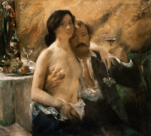 Self-portrait with his wife and champagne glass. de Lovis Corinth