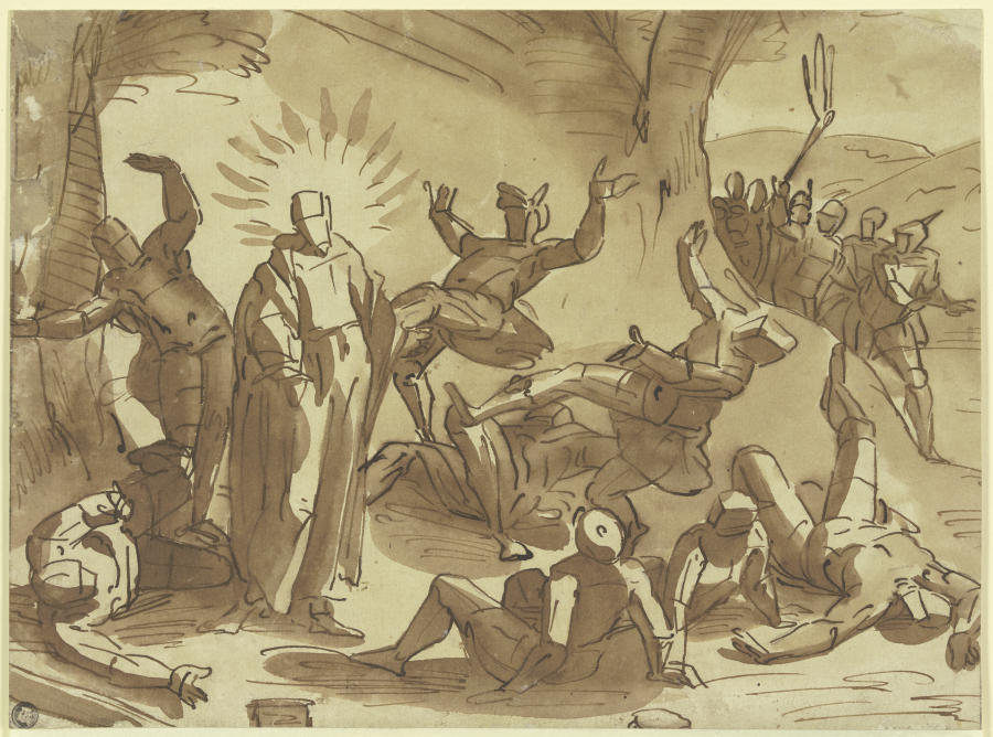 Christus wirft durch seine Stimme die ihn gefangennehmenden Soldaten nieder de Luca Cambiaso