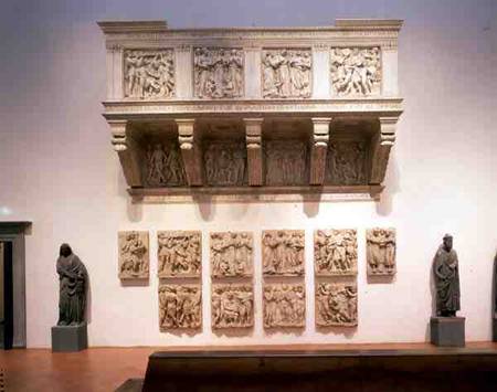 Reconstructed Cantoria, with the original panels below de Luca Della Robbia
