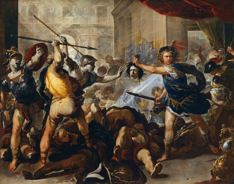 Perseus turning Phineas and his Followers to Stone de Luca Giordano