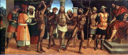 The Flagellation, detail of the predella panel from the altarpiece of the Trinity with Madonna and C de Luca Signorelli