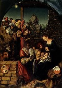 The adoration of the St. three kings de Lucas Cranach el Viejo