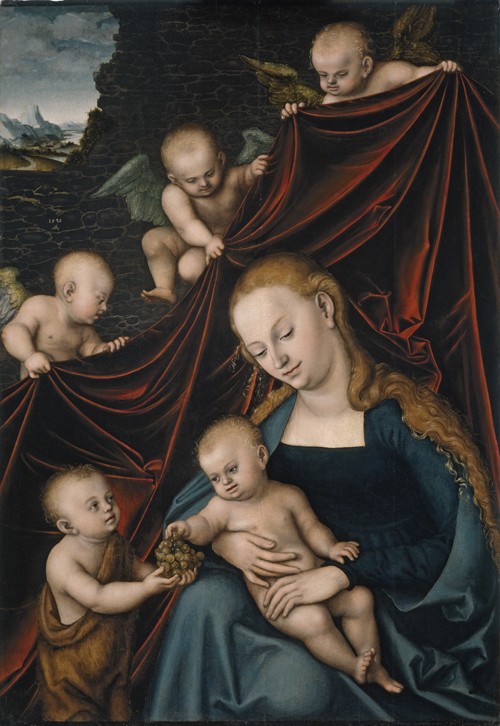 The Virgin and Child with Saint John and Angels de Lucas Cranach el Viejo