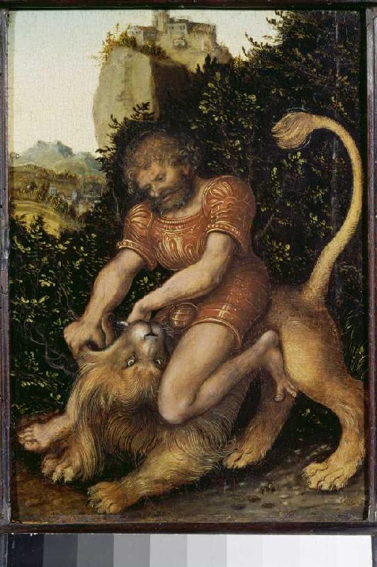 Samson, the lion conquering. de Lucas Cranach el Viejo