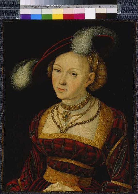 Female saint with plumed hat. de Lucas Cranach el Viejo