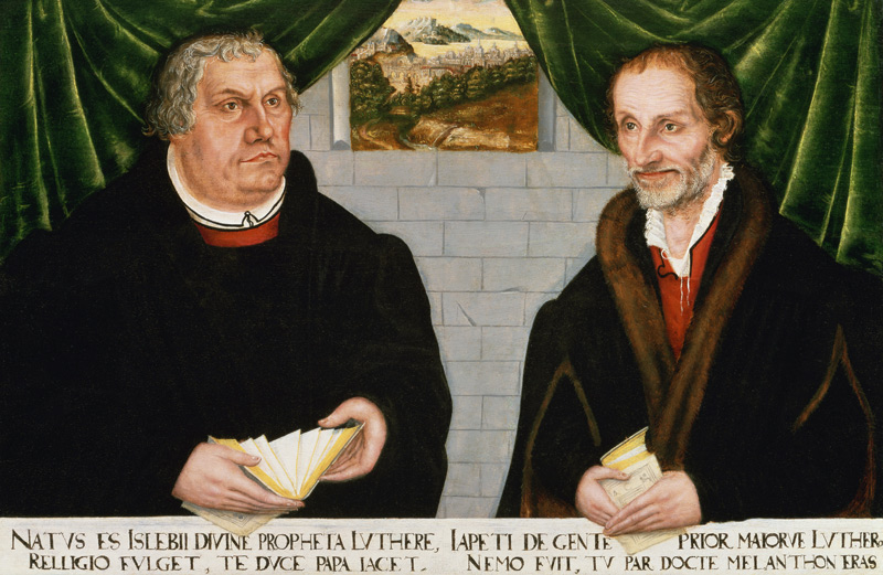 Double Portrait of Martin Luther (1483-1546) and Philip Melanchthon (1497-1560) de Lucas Cranach el Jóven