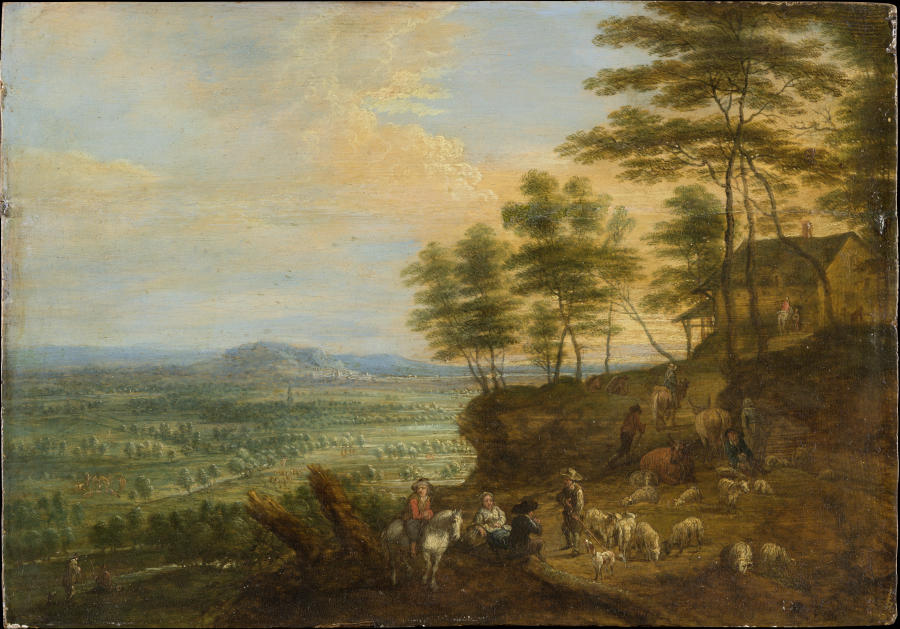Landscape with Herd of Cattle before a Panoramic View de Lucas van Uden