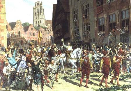 The Triumphal Arrival in Rotterdam of Prince Maurice of Orange-Nassau after the Battle of Nieuwpoort de Lucien Alphonse Gros