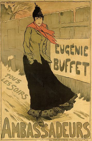 Reproduction of a poster advertising 'Eugenie Buffet', at the Ambassadeurs, Paris de Lucien Métivet