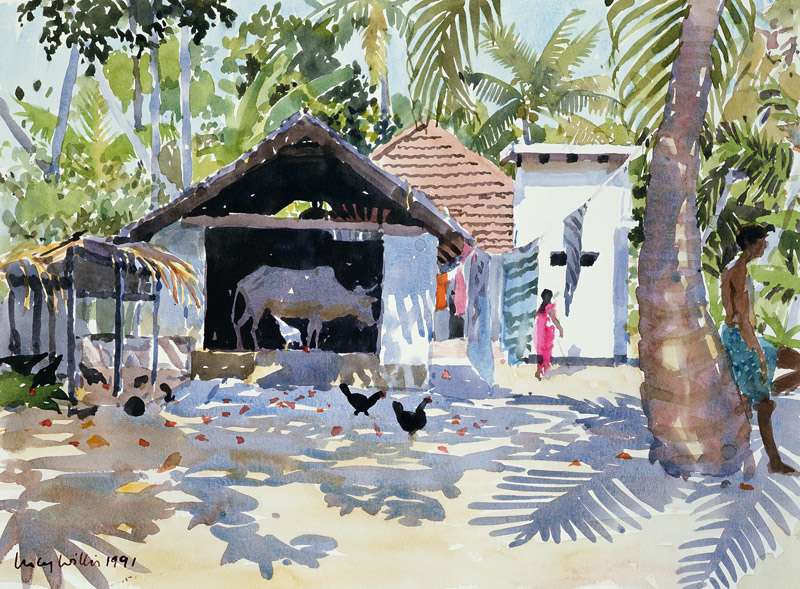 The Backwaters, Kerala, India, 1991 (w/c on paper)  de Lucy Willis