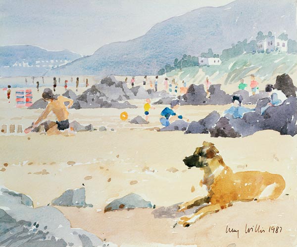 Dog on the Beach, Woolacombe, 1987 (w/c on paper)  de Lucy Willis