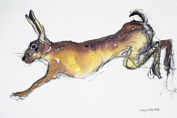 Jumping Hare (w/c & charcoal on paper)  de Lucy Willis