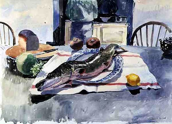 Pike on a Plate, 1986 (w/c on paper)  de Lucy Willis