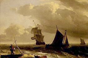 Troubled sea with ships de Ludolf Backhuyzen