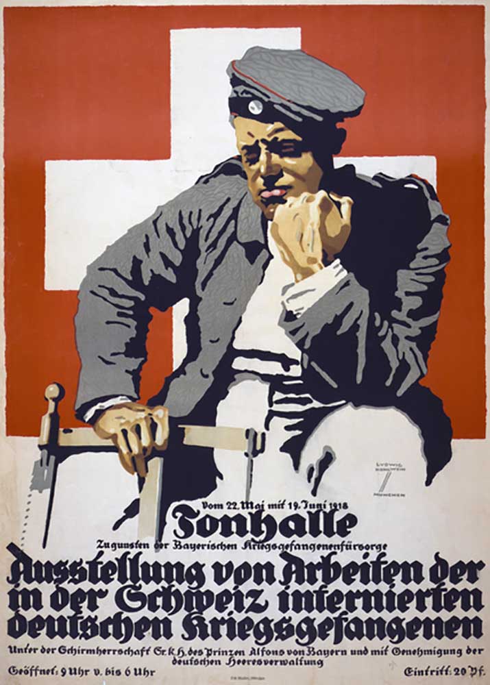 Poster advertising an exhibition of works by German prisoners of war interned in Switzerland, 1918 de Ludwig Hohlwein