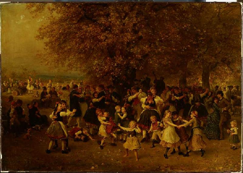 Das Kirchweihfest (Tanz unter den Linden vor einem hessischen Dorf) de Ludwig Knaus