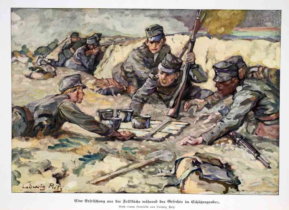 Refreshment during battle in the trenches de Ludwig Putz