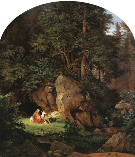 Genoveva en el aclarado del bosque de Ludwig Richter