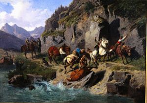 Towing farm hands with horses when towing barges ( de Ludwig von Hartmann