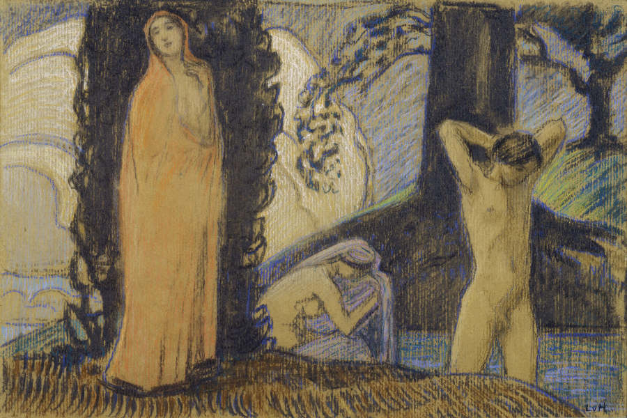 Zwei Frauen und ein Jüngling im Bade de Ludwig von Hofmann