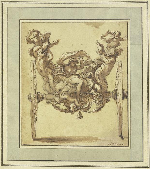 Ein Wagen auf zwei Rädern, mit Venus, Delphinen und Tritonen de Luigi Bernini