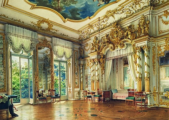 Bedroom of Tsar Alexander I in the Alexander Palace, Tsarskoye Selo, 1855 (w/c & white colour on pap de Luigi (Ludwig Osipovich) Premazzi