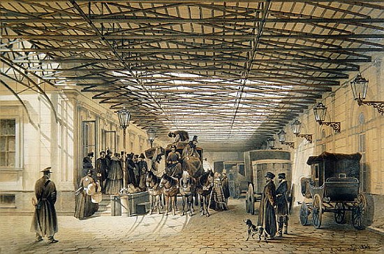 Departure of a Stagecoach from St. Petersburg Station, 1848 (w/c & ink on paper) de Luigi (Ludwig Osipovich) Premazzi