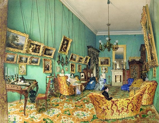 Interior of a living room, 1847 (watercolour and white colour on paper) de Luigi (Ludwig Osipovich) Premazzi