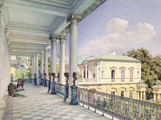 The Cameron Gallery at Tsarskoye Selo, 1859 (w/c & white colour on paper) de Luigi (Ludwig Osipovich) Premazzi